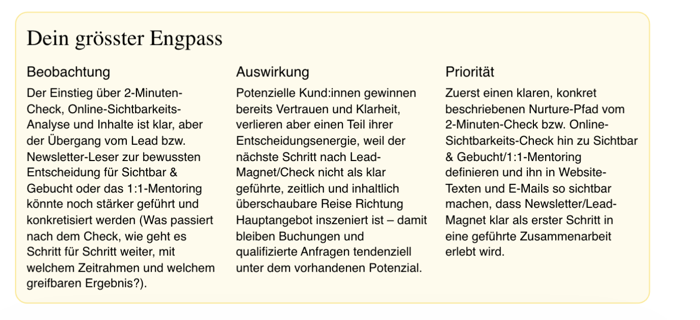 Auszug aus einem Report: grösster Engpass